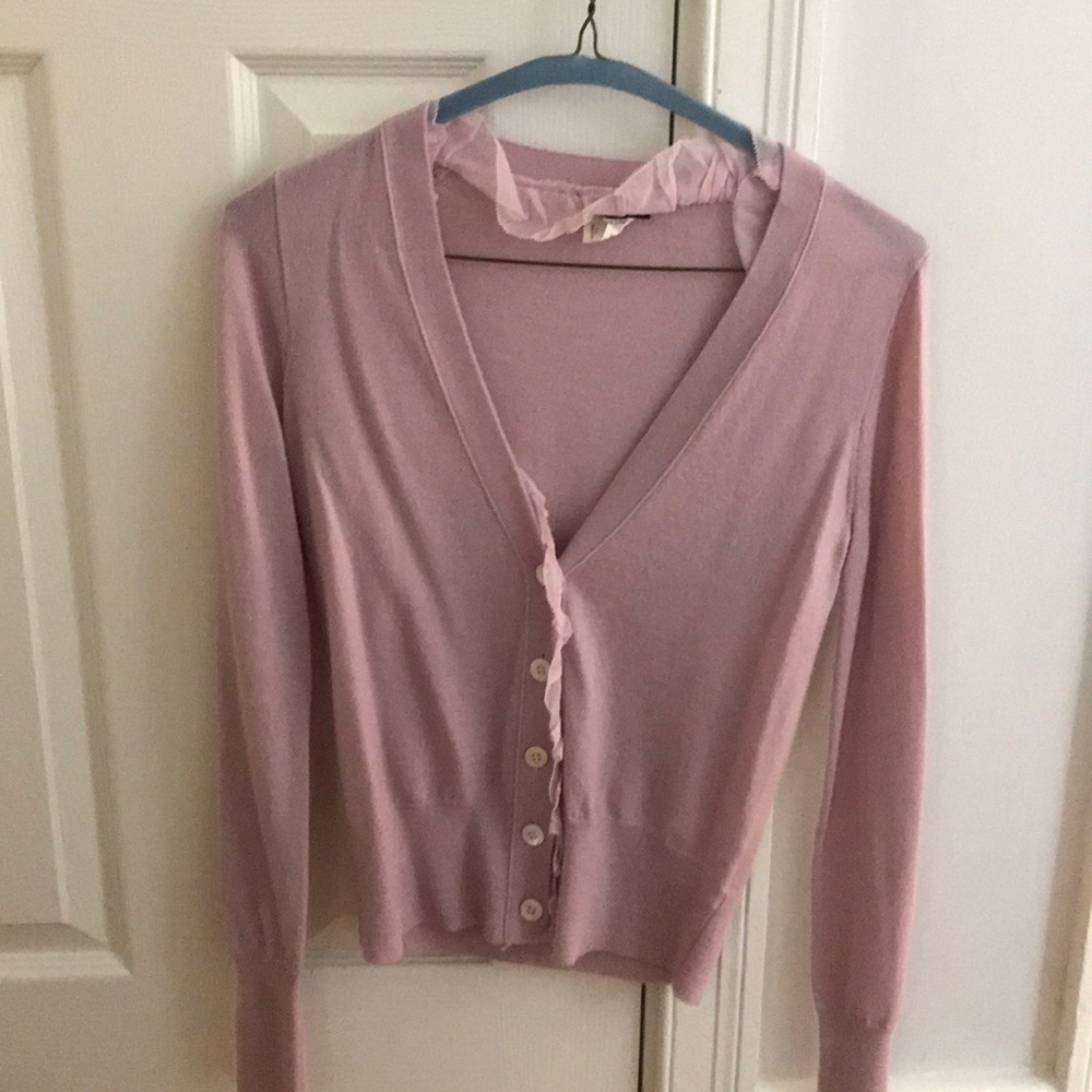 100% lavender wool ruffle sweater